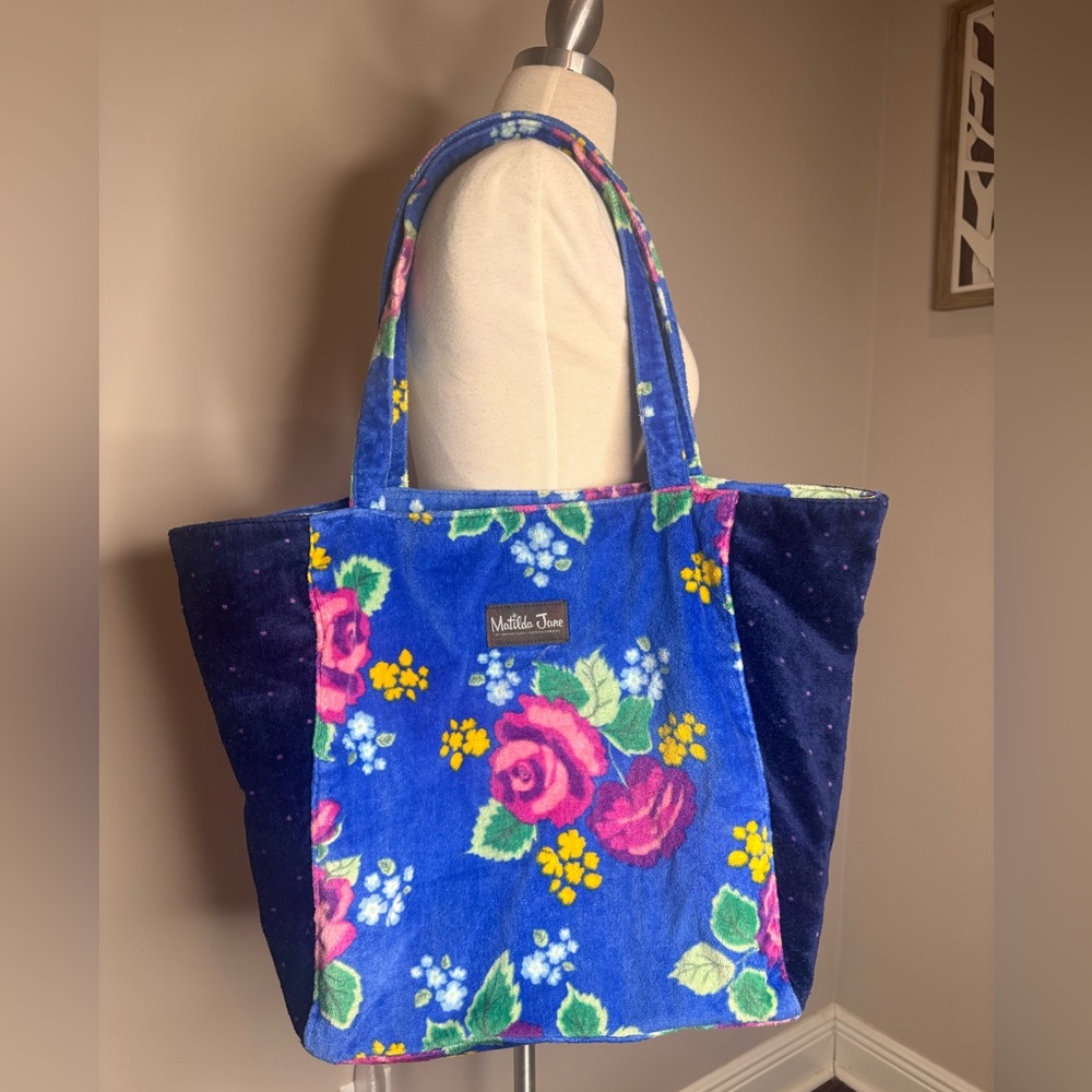 Matilda Jane Floral Blue Velvet Tote Bag Beach Bag